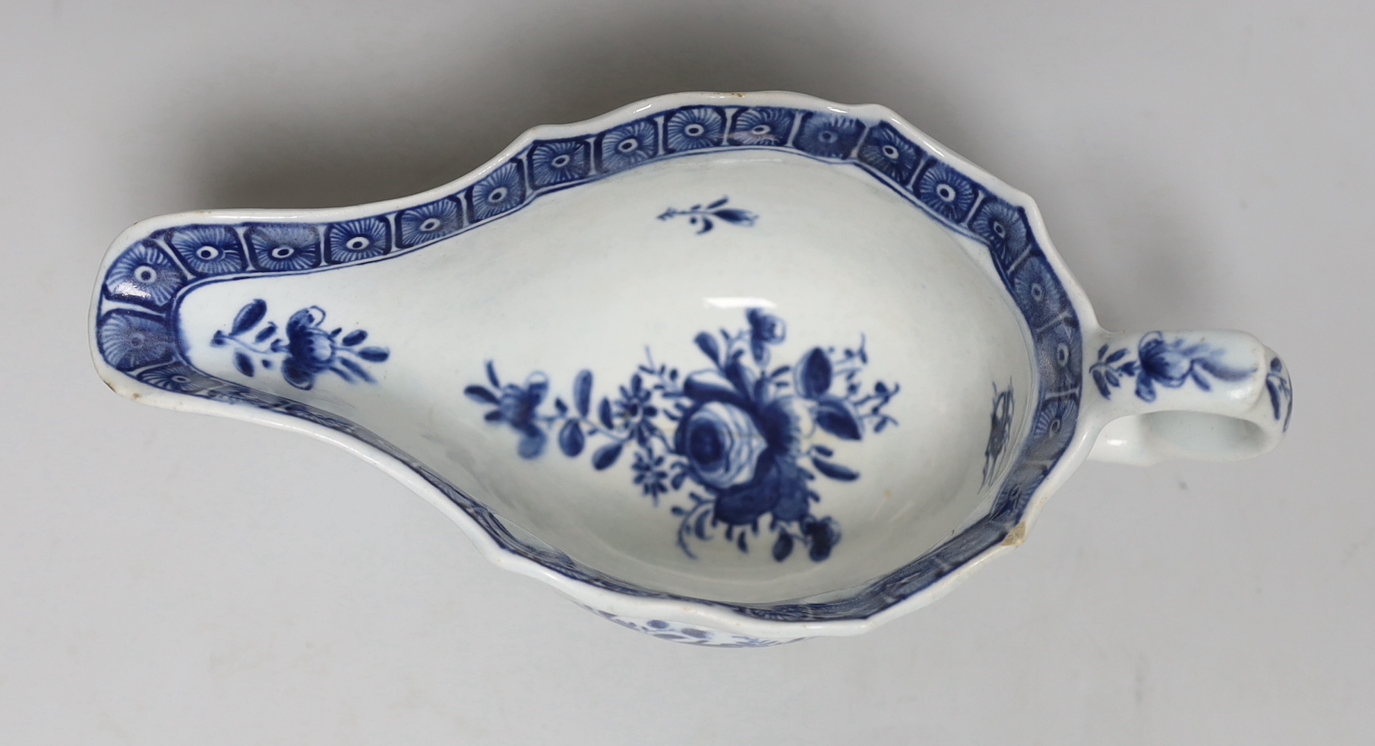 A Bow blue and white sauceboat, c.1760-5